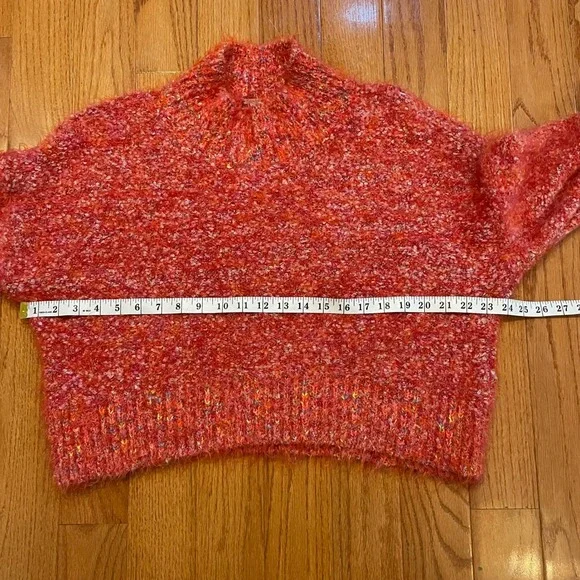 Free People Stardust Orange Pullover Knit Sweater Women's Small oversized shag - Picture 3 of 10